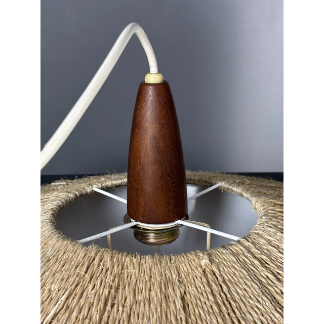 Large Mid-Century Teak and Sisal Cord Pendant from Temde Leuchten, 1960s For Sale - Image 4 of 17