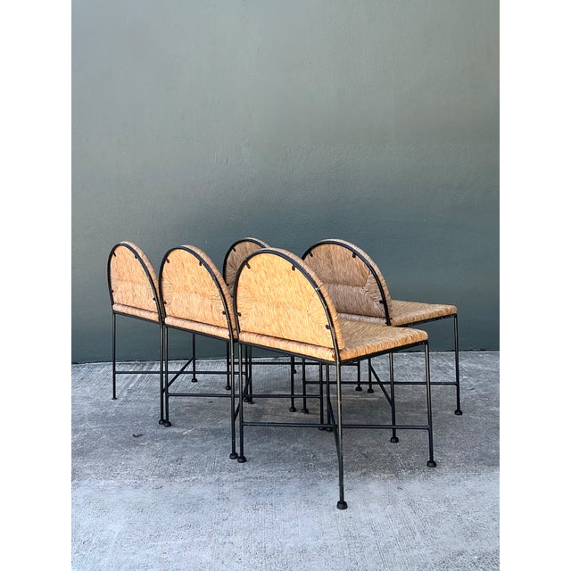 Mid-Century Modern Vintage Woven Rush and Metal Dining Chairs - Set of 5 For Sale - Image 3 of 13