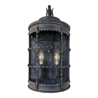 Rustic 2 Light Zinc Finish Caged Sconce - 2 Available For Sale