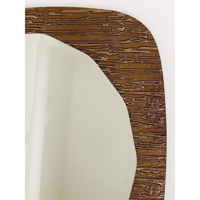 Bronze Gold Scalloped Textured Wall Mirror from Cristal Arte, Italy, 1960s For Sale - Image 15 of 18