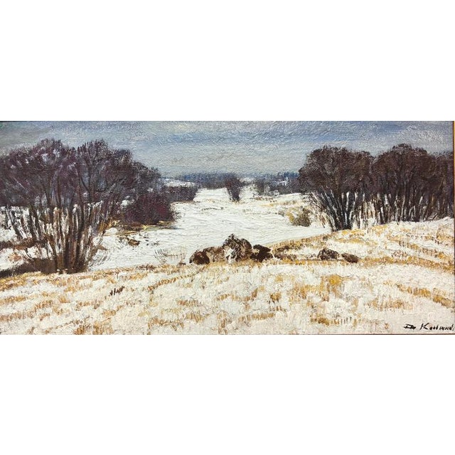 Bright snowy landscape, particularly narrow and long size, perfect for a sofa or piece of furniture This piece is...