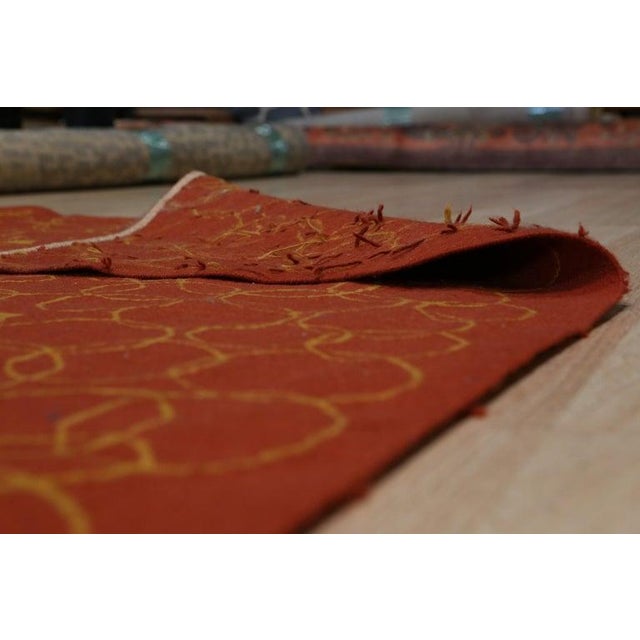 6x8 Red Flat Weave Wool Golden Orb Floating Vintage Mid Century Carpet Rug For Sale - Image 4 of 8