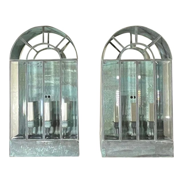 Pair of Vintage Handcrafted Wall-Mounted Brass Lantern For Sale