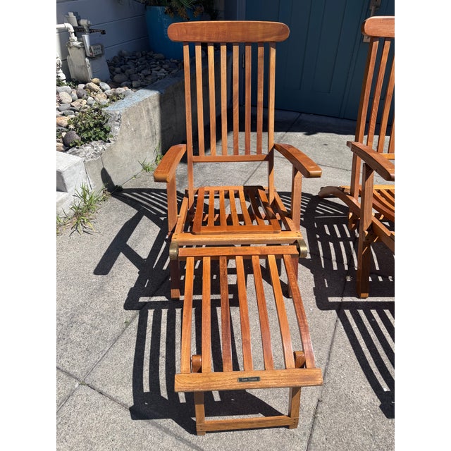 Vintage teak folding deck chairs. Solid teak, these chairs are in excellent condition with minimal wear, only light...