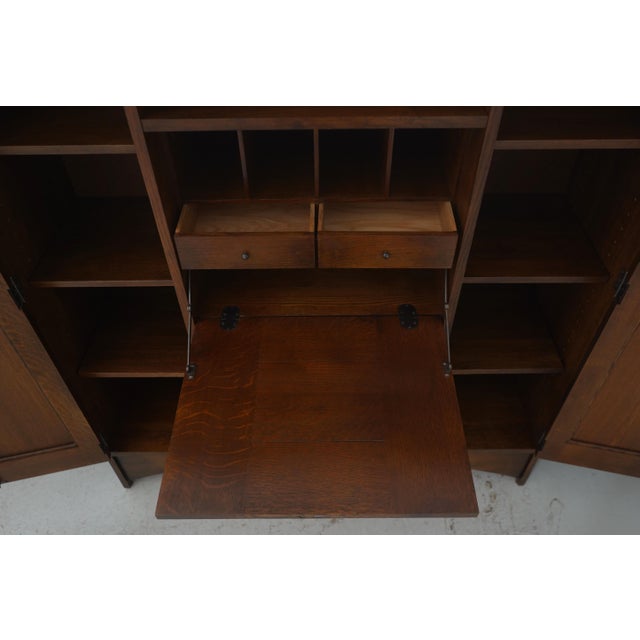 2000 - 2009 Stickley Mission Oak Harvey Ellis Inlaid Fall Front Bookcase For Sale - Image 5 of 18