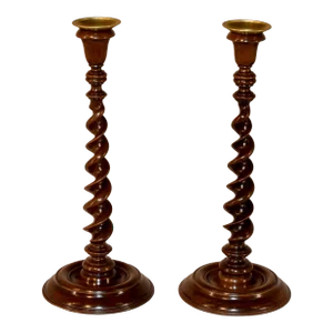 19th Century Mahogany Candlesticks- a Pair