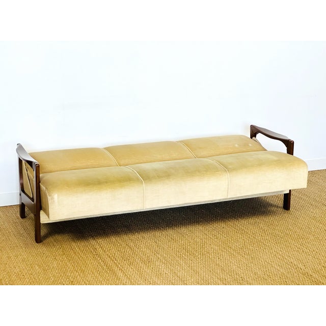 Wood Vintage Scandinavian Velvet Convertible Sofa and Armchair, 1960s, Set of 2 For Sale - Image 7 of 18
