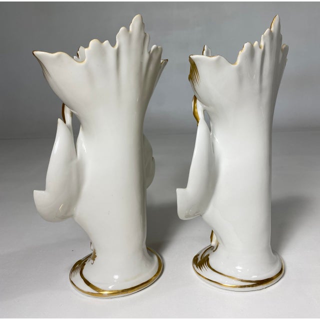 Ceramic Antique Jacob Petit Style Old Paris Vases, Sculptural Gold Gilt, Hand Painted Porcelain, Spill Vases - a Pair For Sale - Image 7 of 11