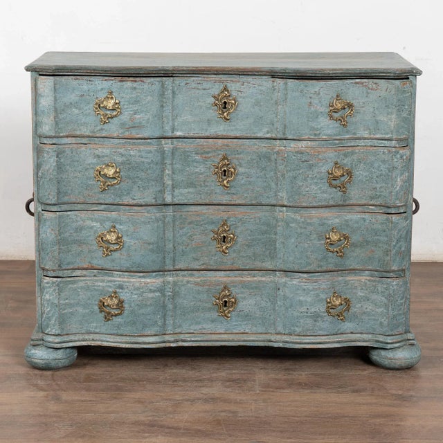 Rococo Late 18th Century Large Rococo Blue Chest of Four Drawers, Denmark For Sale - Image 3 of 18