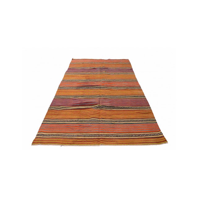 Mid-Century Modern Turkish Striped Vintage Kilim Rug - 4`11" X 11`2" For Sale - Image 3 of 6
