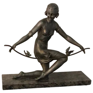 French Art Deco Female Sculpture on Marble