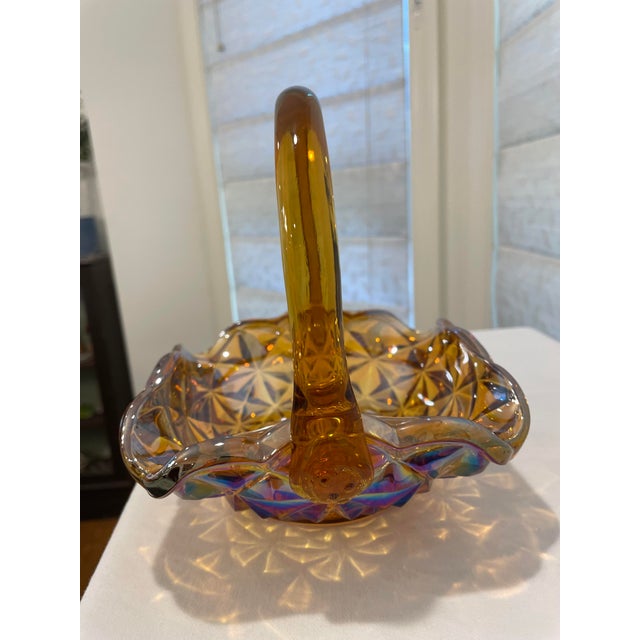 MCM Easter Decor Easter Basket - Vintage Amber Carnival Glass, 1970s - Indiana Glass Monticello For Sale - Image 9 of 10