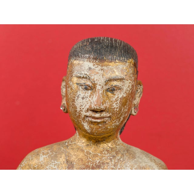 Burmese 19th Century Hand Carved, Gilded and Painted Sculpture of a Seated Woman For Sale - Image 9 of 13