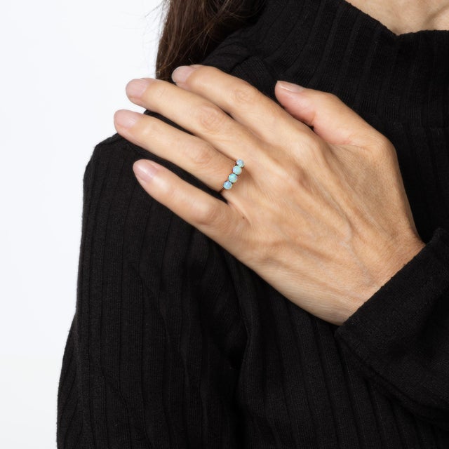 C1900 Antique Victorian 4 Opal Ring Sz 4.75 14k Yellow Gold Fine Vintage Jewelry For Sale In Los Angeles - Image 6 of 7