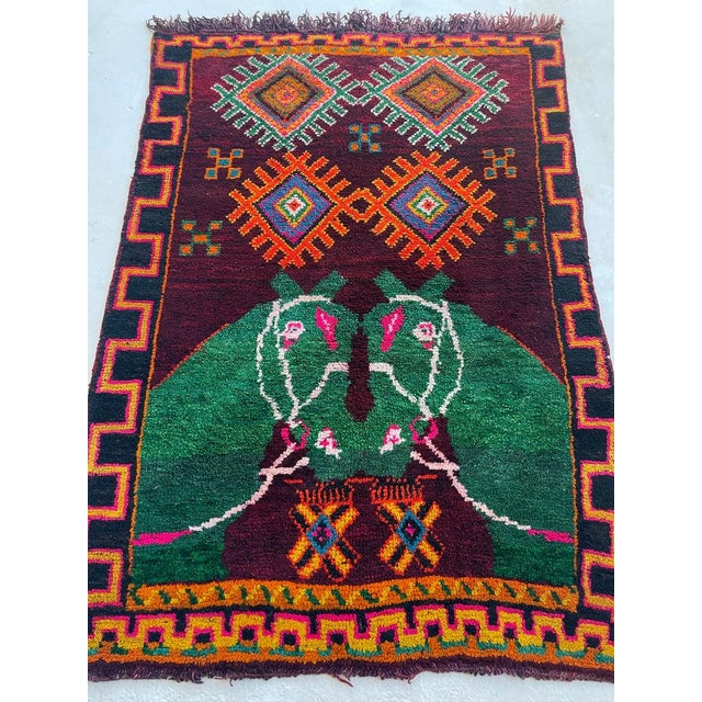 Mid 20th Century Mid 20th Century Moroccan SISTER HORSE RUG 4 x 6 For Sale - Image 5 of 11