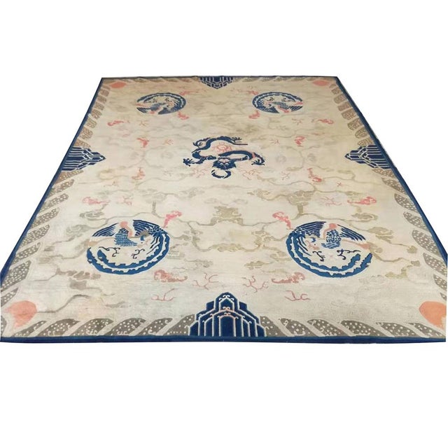 Antique Chinese - Peking Ivory 1880s Wool Rug, Circa Date: 1880s. This exceptional piece represents the pinnacle of late...