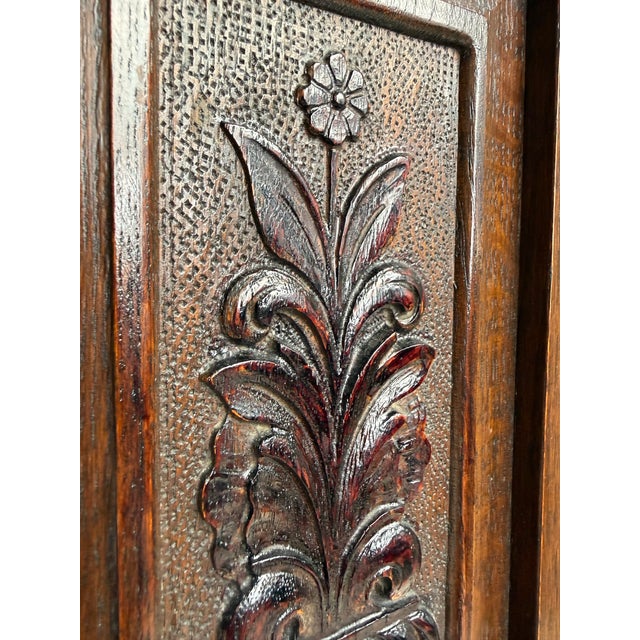 Vintage Gothic Revival Oak Hall Chair With Carved Back and Casters For Sale - Image 4 of 12