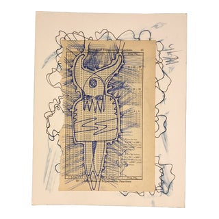 Original Vintage Wayne Cunningham Abstract Ink Drawing Signed 1980’s For Sale