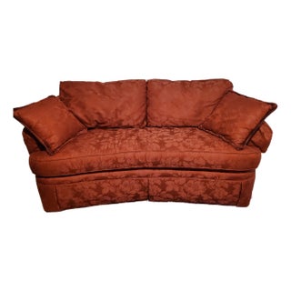 Hickory Chair "Parkhurst" Curved Conversation Sofa in Pristine Red Woven Damask For Sale