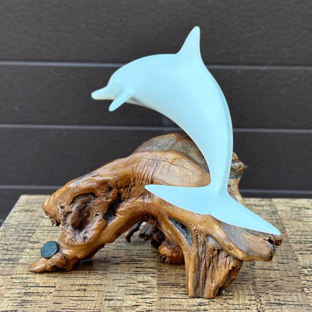 Vintage Signed John Perry Dolphin Sculpture on Burled Teak Root Base