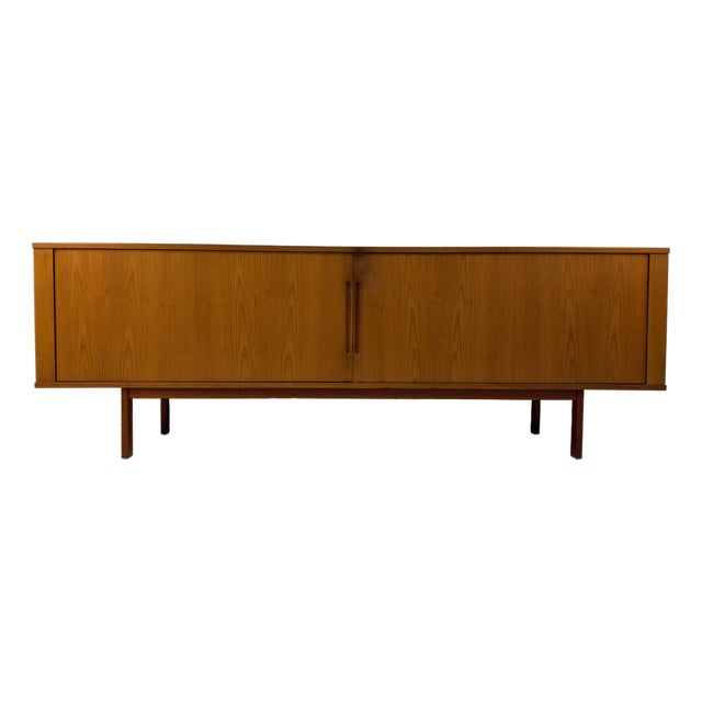Mid-Century Modern Teak Credenza W/ Tambour Doors For Sale