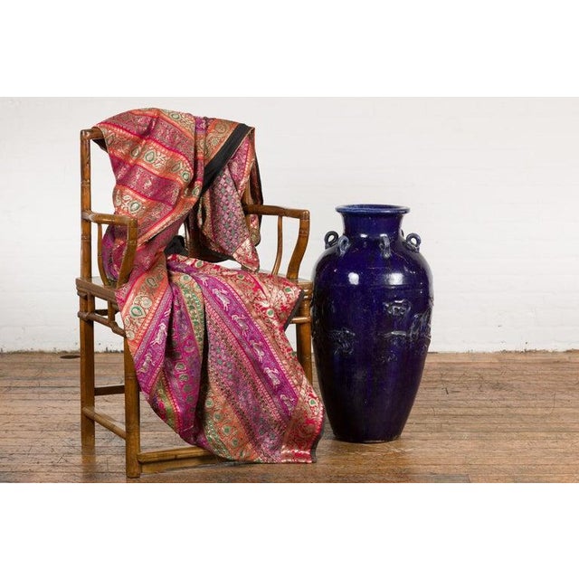 Asian 19th Century Large Antique Thai Cobalt Blue Martaban Jar with Raised Motifs For Sale - Image 3 of 12