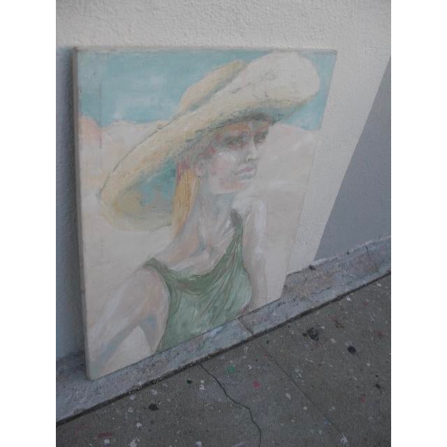 Impressionistic Portrait of Woman in Hat at Beach For Sale - Image 4 of 6