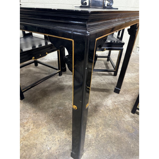 Black Lacquered Asian Style Game Dining Table & 4 Chairs For Sale - Image 10 of 12