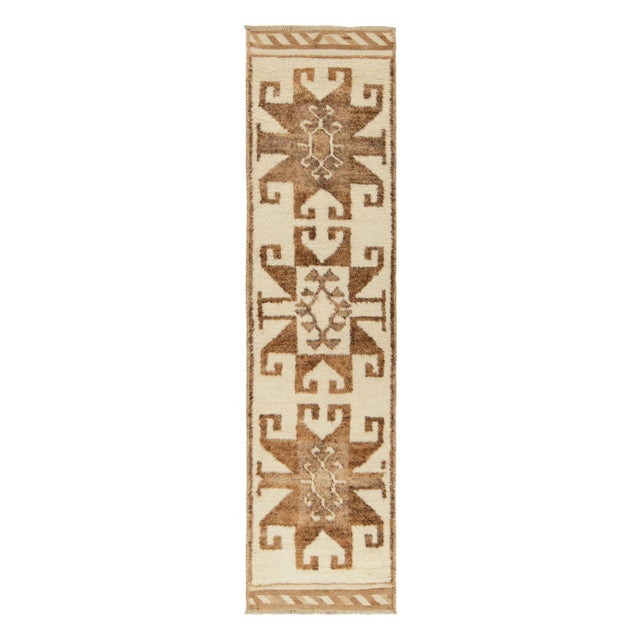 Textile Vintage Tribal Runner in Beige-Brown Geometric Pattern, Medallion Style For Sale - Image 7 of 7