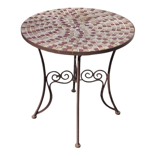 Vintage Mosaic Tiled Table With Iron Base For Sale