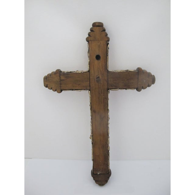 Mexican Folk Art Milagros Turned Wood Cross Nailed Brass Charms Wall Hanging For Sale - Image 11 of 11