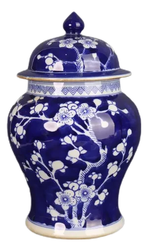 Antique Chinese Yipintang Marked Blue and White Porcelain Ginger Jar with Hand Painted Plum Flowers Pattern