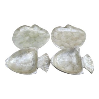 Vintage Mid-Century Modern 1970s Capiz Shell Fish Bowl/Plates- Set of 4 For Sale