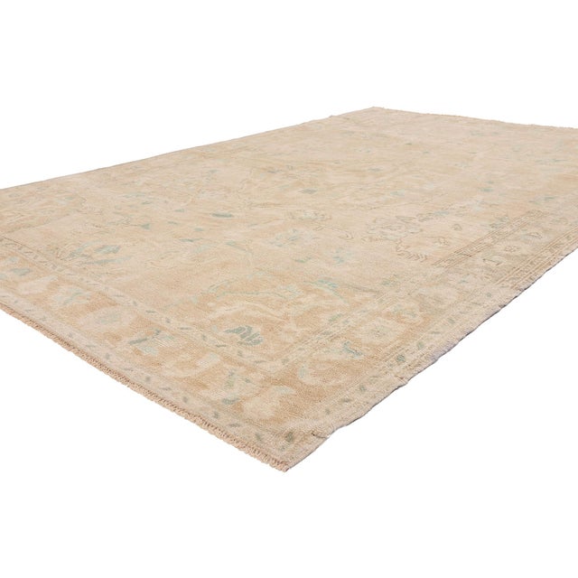 54159 Vintage Turkish Oushak Rug, 05'08 x 08'10. The Veiled Reverie: A Vintage Turkish Oushak Masterpiece of Ethereal...
