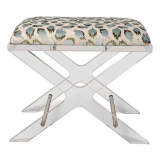 Delano Nickel Ocelot Celadon Lucite X-Bench For Sale