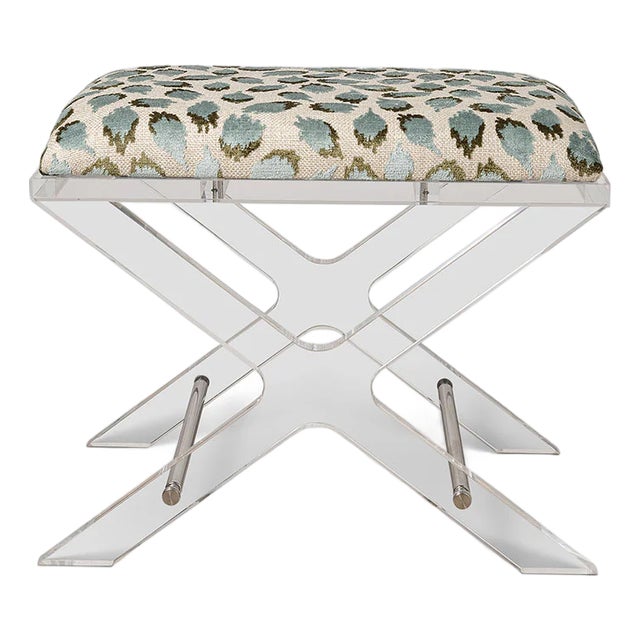 Delano Nickel Ocelot Celadon Lucite X-Bench For Sale