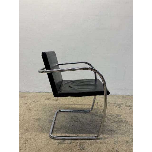 Knoll Mies Van Der Rohe Tubular Brno Black Leather 245 Chair for Knoll, 1980s For Sale - Image 4 of 14