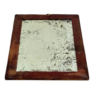 Early 19th Century Primitive Distressed Mirror in Wood Frame With Unique Design For Sale
