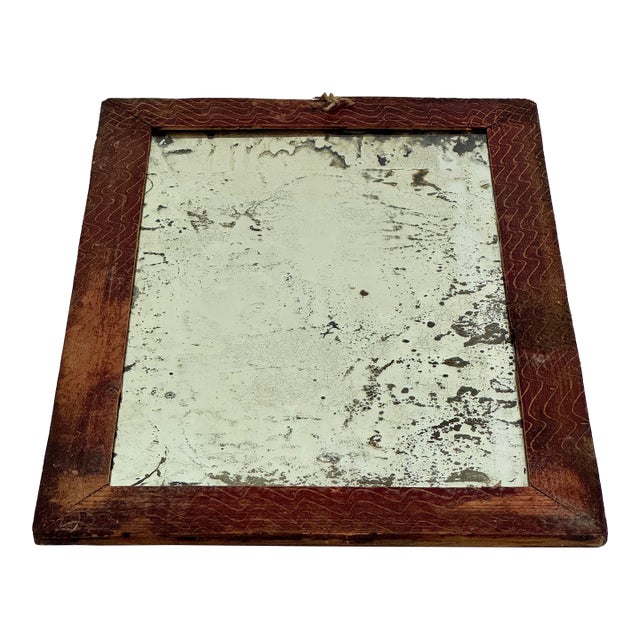 Early 19th Century Primitive Distressed Mirror in Wood Frame With Unique Design For Sale