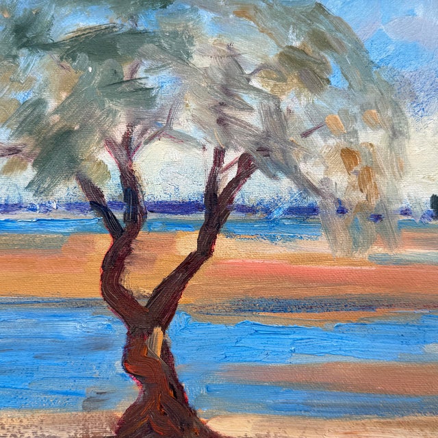 Vintage Original Oil Painting Impressionist Landscape Tree by Water For Sale - Image 4 of 12