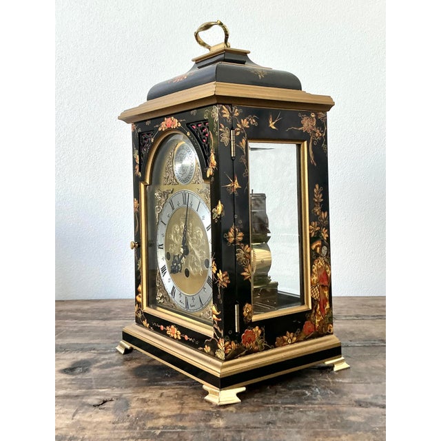 Black Vintage Comitti of London Floral Mantle Clock For Sale - Image 8 of 9