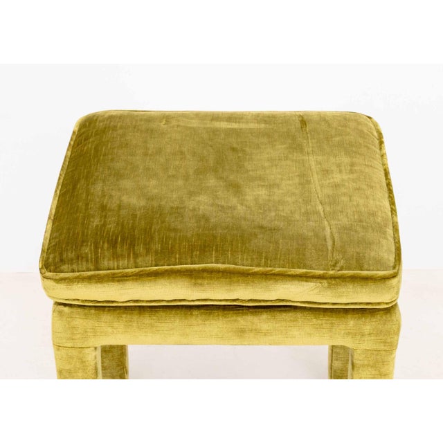 Textile Pair of Parsons Style Green Velvet Upholstered Stools For Sale - Image 7 of 7