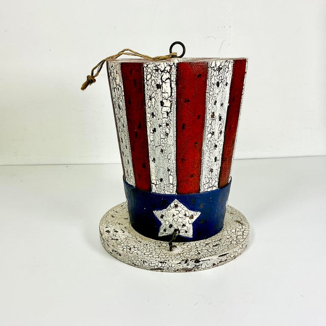 1980s 1980s Vintage Boho Chic Americana Arts & Crafts Uncle Sam Hat Bird House Holiday Accent - 4th of July For Sale - Image 5 of 10