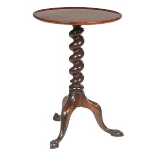 English Carved Mahogany Chippendale Style Candle Stand, C. 1900, the Dished Circular Top on a Rope For Sale