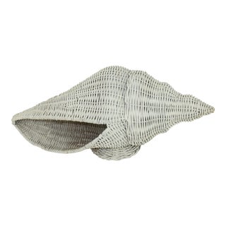 Vintage Wicker Sea Shell Cornucopia Style Basket For Sale