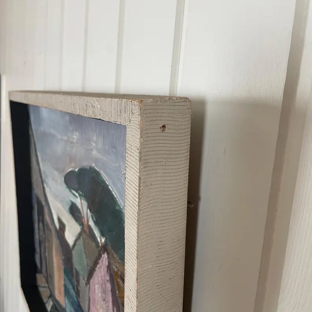 1960s Mid Century Swedish Modernist Harbour Oil Painting by Tor Andersson For Sale - Image 5 of 18