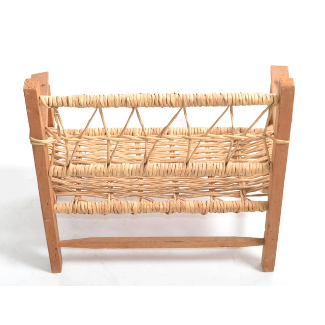 Brown Vintage American Mid-Century Modern Woodworking & Cane Handwoven Doll, Teddy Bear Bench For Sale - Image 8 of 13