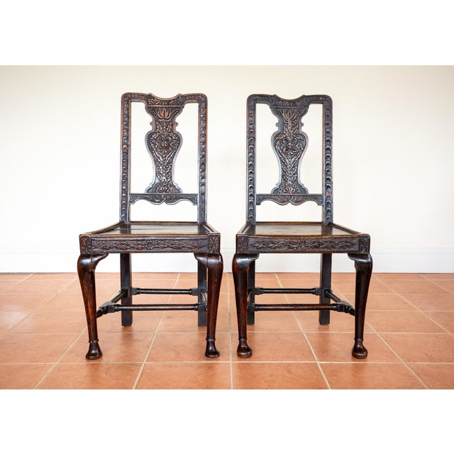 Antique English Oak Jacobean Hall Side Dining Chairs, 1620, Set of 2 For Sale - Image 17 of 18