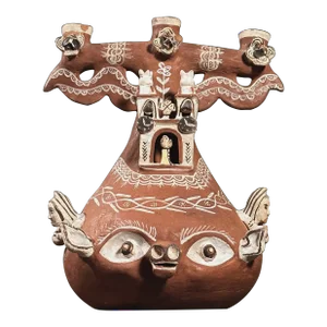 Large Vintage Folk Art Polychrome Clay Processional Luminary