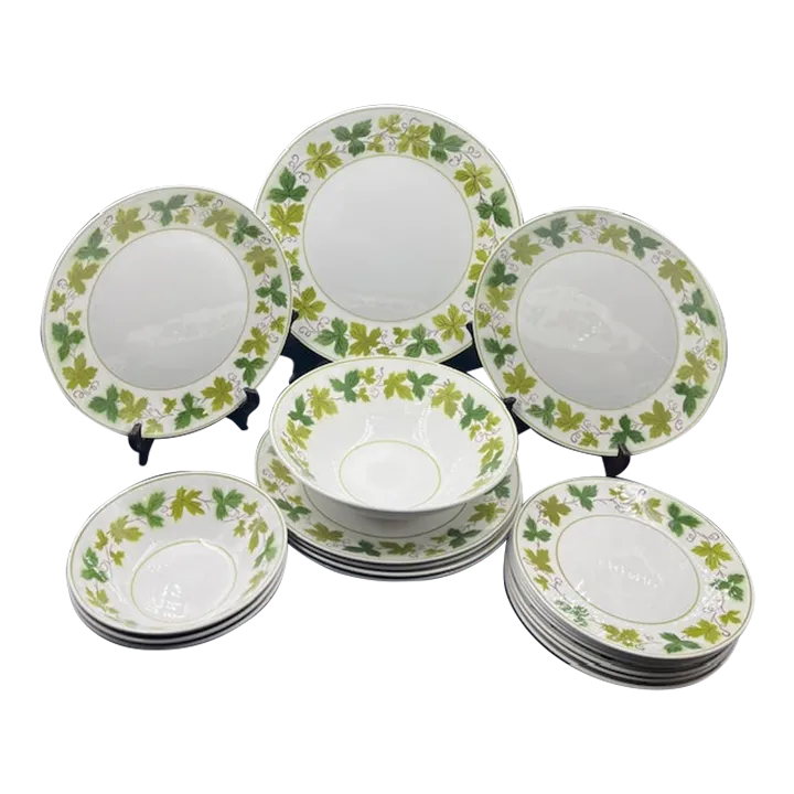 Mid 20th Century Mikasa Ivy-Green Wood Pattern Dinnerware